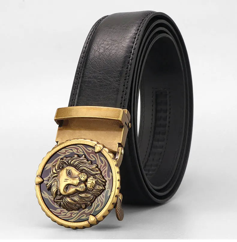 Ceinture Homme Mode Rétro Lion en Cuir Véritable – Boucle Automatique Élégante Ma boutique