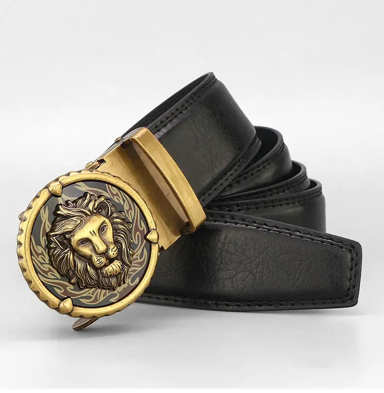 Ceinture Homme Mode Rétro Lion en Cuir Véritable – Boucle Automatique Élégante Ma boutique
