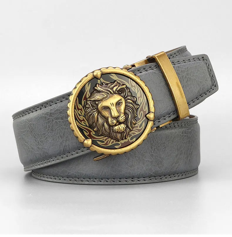 Ceinture Homme Mode Rétro Lion en Cuir Véritable – Boucle Automatique Élégante Ma boutique