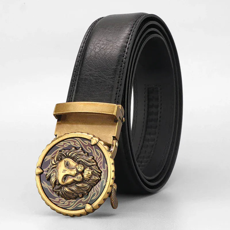 Ceinture Homme Mode Rétro Lion en Cuir Véritable – Boucle Automatique Élégante Ma boutique