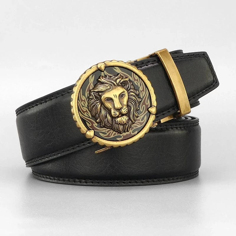 Ceinture Homme Mode Rétro Lion en Cuir Véritable – Boucle Automatique Élégante Ma boutique