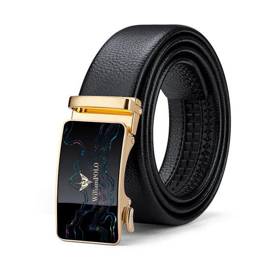  Ceinture Sans Trou Homme Automatique et ajustable en Cuir Véritable Or / 105cm