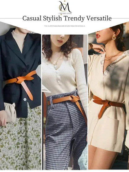 Cowhide Belt Ladies Soft Genuine Leather Knotted Strap Dress Accessories Gothic Retro Luxury Designer Girdle Corset for Women CeinturesCuir