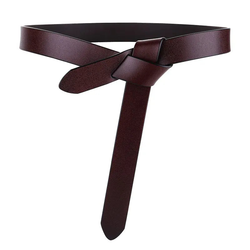 coffee / 120cm Cowhide Belt Ladies Soft Genuine Leather Knotted Strap Dress Accessories Gothic Retro Luxury Designer Girdle Corset for Women CeinturesCuir