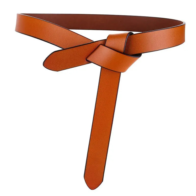brown / 120cm Cowhide Belt Ladies Soft Genuine Leather Knotted Strap Dress Accessories Gothic Retro Luxury Designer Girdle Corset for Women CeinturesCuir