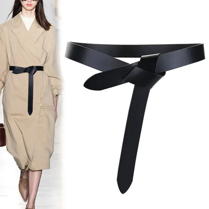 Cowhide Belt Ladies Soft Genuine Leather Knotted Strap Dress Accessories Gothic Retro Luxury Designer Girdle Corset for Women CeinturesCuir