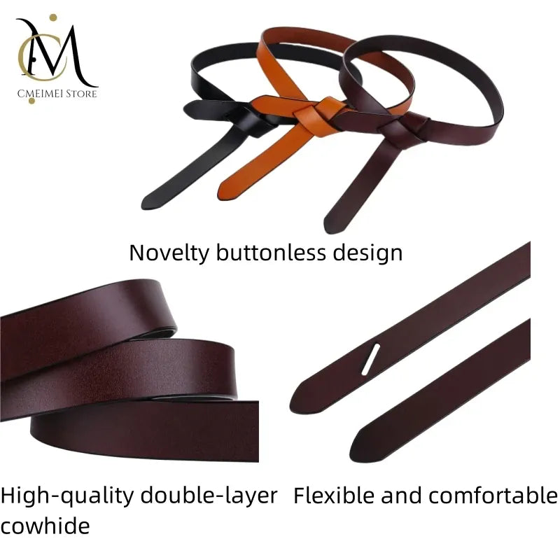 Cowhide Belt Ladies Soft Genuine Leather Knotted Strap Dress Accessories Gothic Retro Luxury Designer Girdle Corset for Women CeinturesCuir