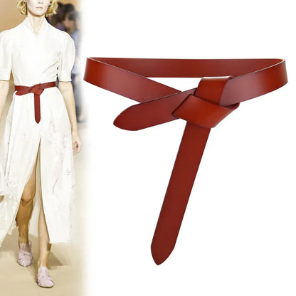 Cowhide Belt Ladies Soft Genuine Leather Knotted Strap Dress Accessories Gothic Retro Luxury Designer Girdle Corset for Women CeinturesCuir