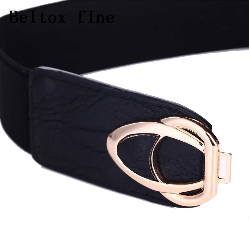 Fashion Thick PU Leather Elastic Wide Belts for Women Stretch Waist Dress Plus Size CeinturesCuir