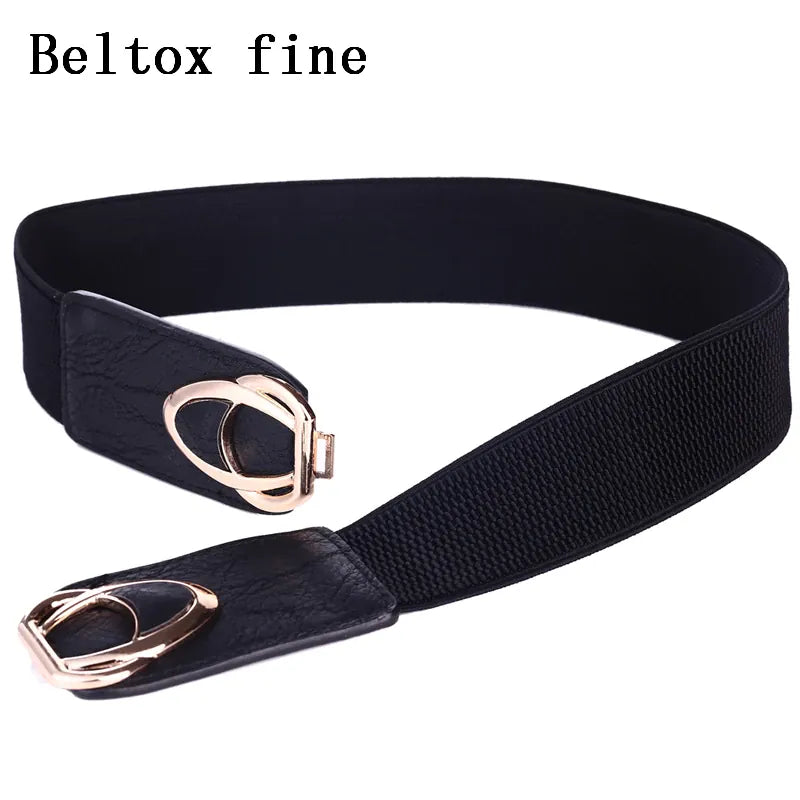 Fashion Thick PU Leather Elastic Wide Belts for Women Stretch Waist Dress Plus Size CeinturesCuir