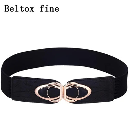 YF4.0-Black / 65cm(Waist 65-90cm) Fashion Thick PU Leather Elastic Wide Belts for Women Stretch Waist Dress Plus Size CeinturesCuir