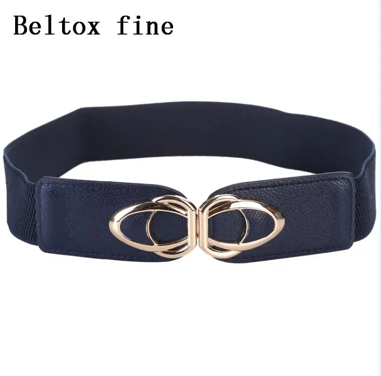 YF4.0-blue / 85cm(Waist 85-135cm) Fashion Thick PU Leather Elastic Wide Belts for Women Stretch Waist Dress Plus Size CeinturesCuir
