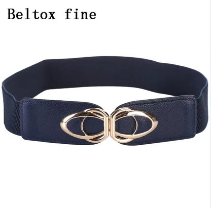 YF4.0-blue / 85cm(Waist 85-135cm) Fashion Thick PU Leather Elastic Wide Belts for Women Stretch Waist Dress Plus Size CeinturesCuir