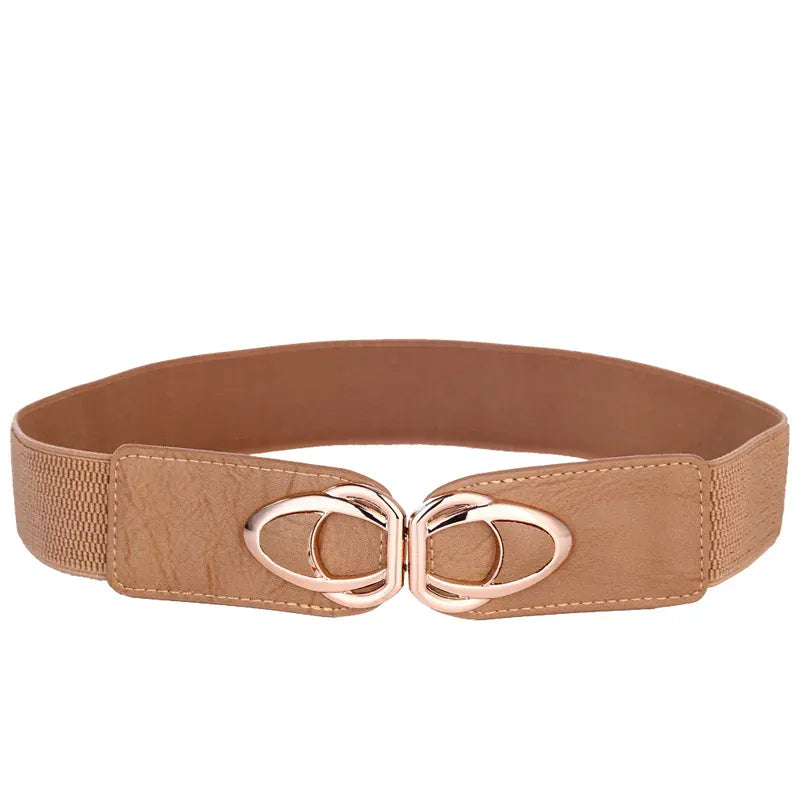 YF4.0-Khaki / 65cm(Waist 65-90cm) Fashion Thick PU Leather Elastic Wide Belts for Women Stretch Waist Dress Plus Size CeinturesCuir