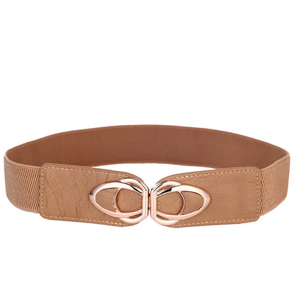 YF4.0-Khaki / 65cm(Waist 65-90cm) Fashion Thick PU Leather Elastic Wide Belts for Women Stretch Waist Dress Plus Size CeinturesCuir