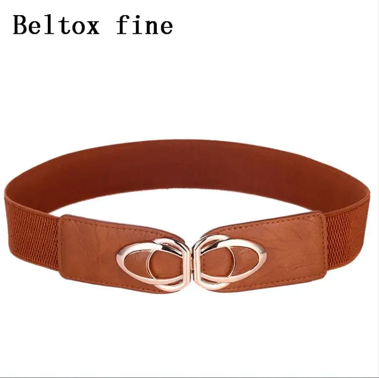 YF4.0-brown / 85cm(Waist 85-135cm) Fashion Thick PU Leather Elastic Wide Belts for Women Stretch Waist Dress Plus Size CeinturesCuir