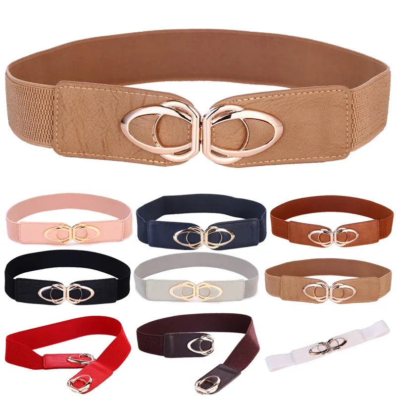 Fashion Thick PU Leather Elastic Wide Belts for Women Stretch Waist Dress Plus Size CeinturesCuir