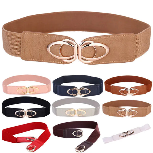 Fashion Thick PU Leather Elastic Wide Belts for Women Stretch Waist Dress Plus Size CeinturesCuir