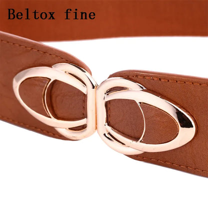 Fashion Thick PU Leather Elastic Wide Belts for Women Stretch Waist Dress Plus Size CeinturesCuir