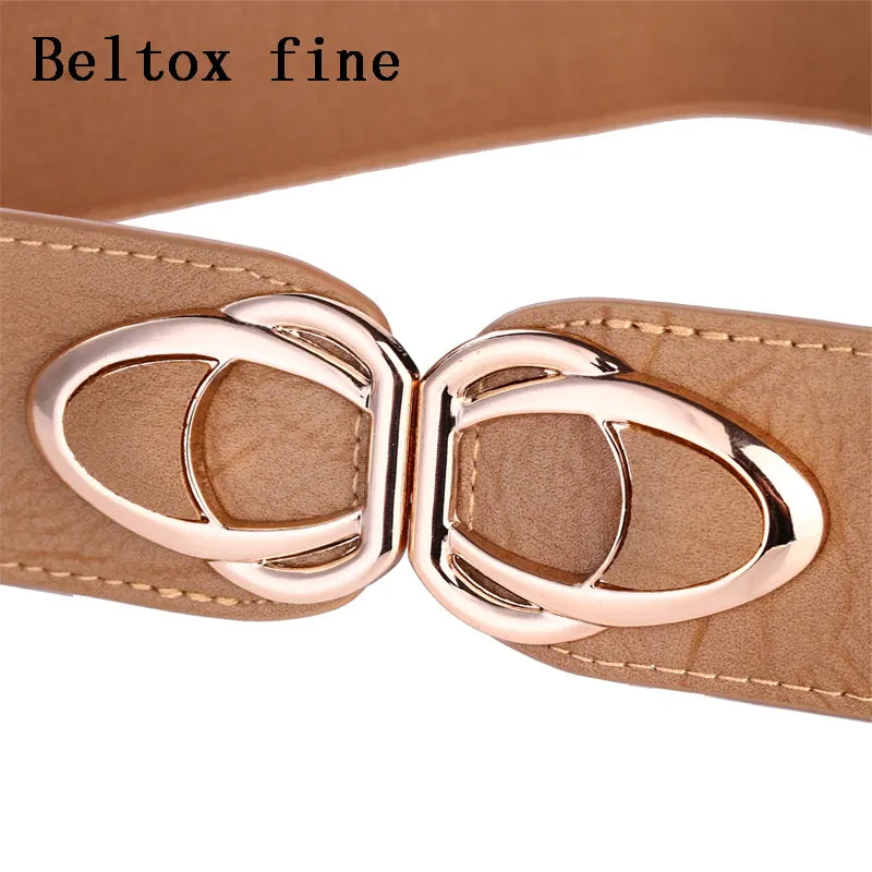 Fashion Thick PU Leather Elastic Wide Belts for Women Stretch Waist Dress Plus Size CeinturesCuir