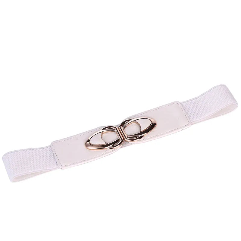 YF4.0-white / 75cm(Waist 75-105cm) Fashion Thick PU Leather Elastic Wide Belts for Women Stretch Waist Dress Plus Size CeinturesCuir