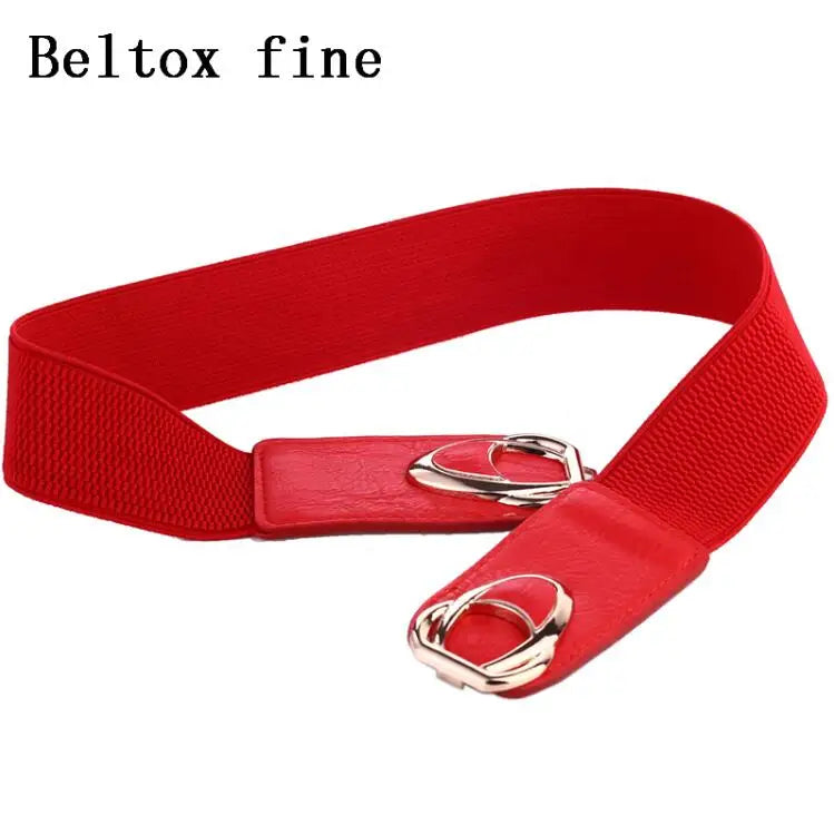 YF4.0-red / 75cm(Waist 75-105cm) Fashion Thick PU Leather Elastic Wide Belts for Women Stretch Waist Dress Plus Size CeinturesCuir