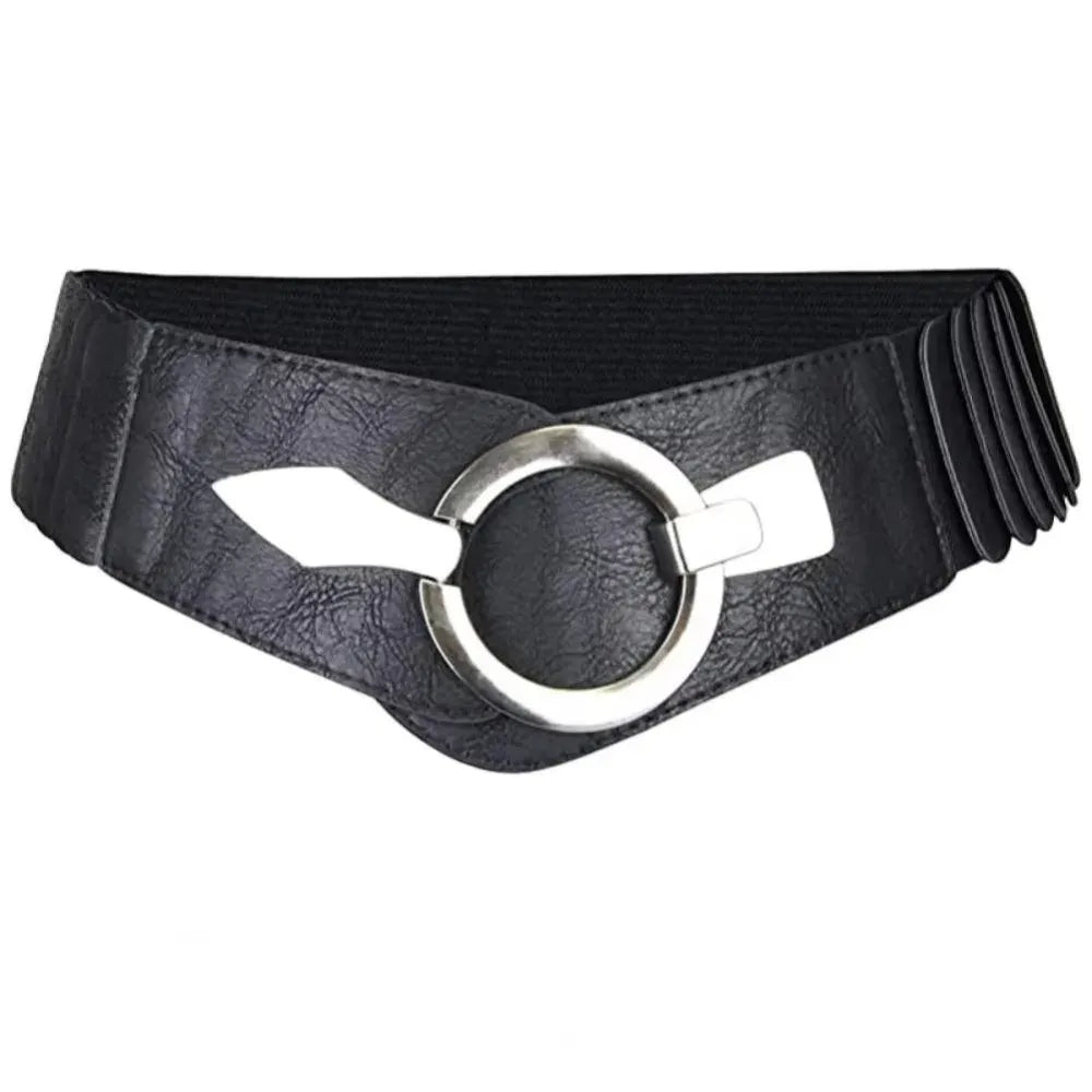 Black Fashion V-shaped Women Waist Belt Elastic Slimming Wide Belts PU Leather Versatile Waistband Dress Belt CeinturesCuir