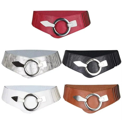 Fashion V-shaped Women Waist Belt Elastic Slimming Wide Belts PU Leather Versatile Waistband Dress Belt CeinturesCuir