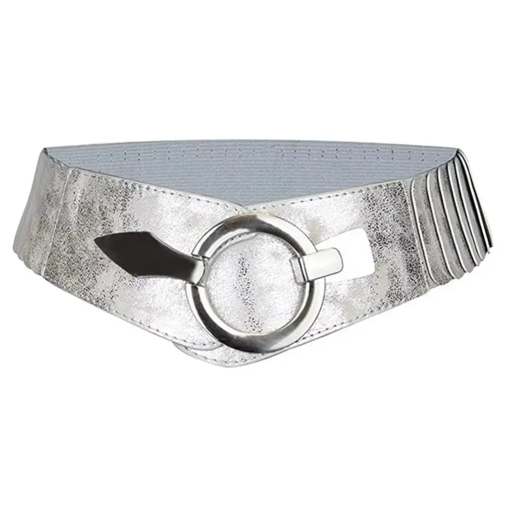 Silver Fashion V-shaped Women Waist Belt Elastic Slimming Wide Belts PU Leather Versatile Waistband Dress Belt CeinturesCuir