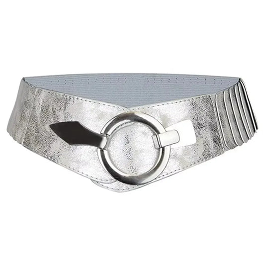 Silver Fashion V-shaped Women Waist Belt Elastic Slimming Wide Belts PU Leather Versatile Waistband Dress Belt CeinturesCuir