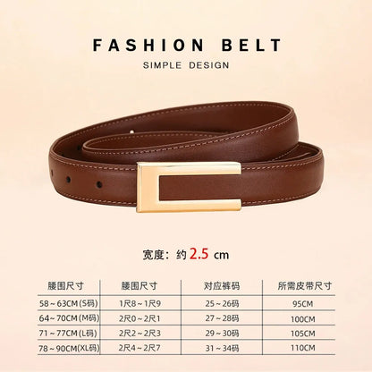 Ubrown / 100cm Genuine Leather Belt for Women; Cowhide Fashion Waist Belt; Versatile Smooth Buckle; 2025 Dress Decoration Belt for CeinturesCuir