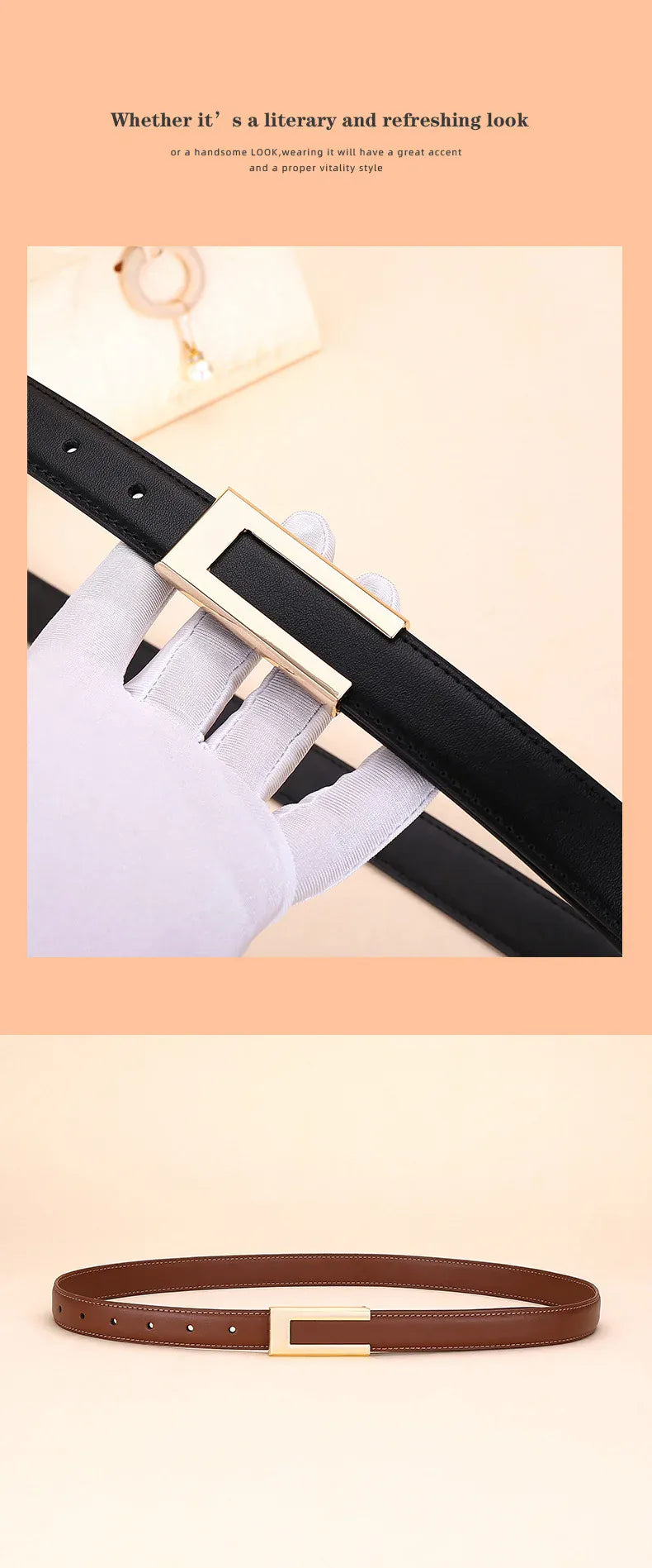 Genuine Leather Belt for Women; Cowhide Fashion Waist Belt; Versatile Smooth Buckle; 2025 Dress Decoration Belt for CeinturesCuir