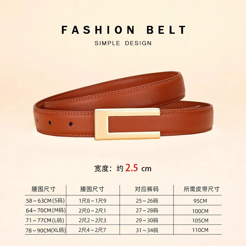 Uorange / 100cm Genuine Leather Belt for Women; Cowhide Fashion Waist Belt; Versatile Smooth Buckle; 2025 Dress Decoration Belt for CeinturesCuir