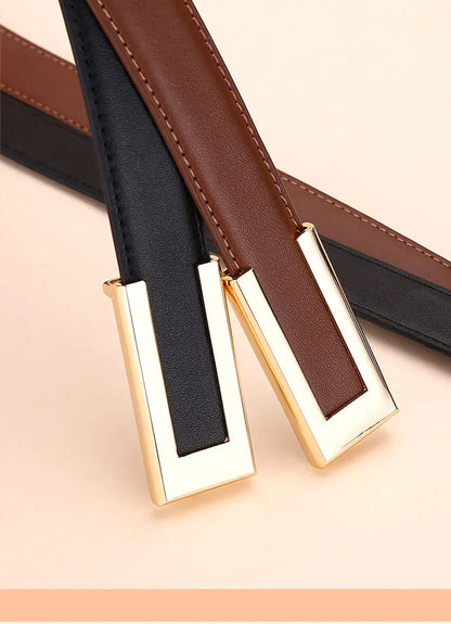 Genuine Leather Belt for Women; Cowhide Fashion Waist Belt; Versatile Smooth Buckle; 2025 Dress Decoration Belt for CeinturesCuir