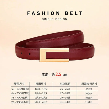 burgundy / 110cm Genuine Leather Belt for Women; Cowhide Fashion Waist Belt; Versatile Smooth Buckle; 2025 Dress Decoration Belt for CeinturesCuir