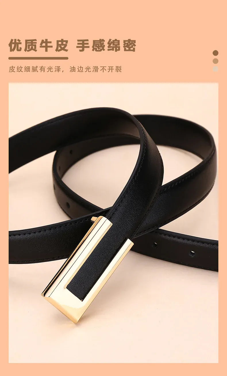 Genuine Leather Belt for Women; Cowhide Fashion Waist Belt; Versatile Smooth Buckle; 2025 Dress Decoration Belt for CeinturesCuir