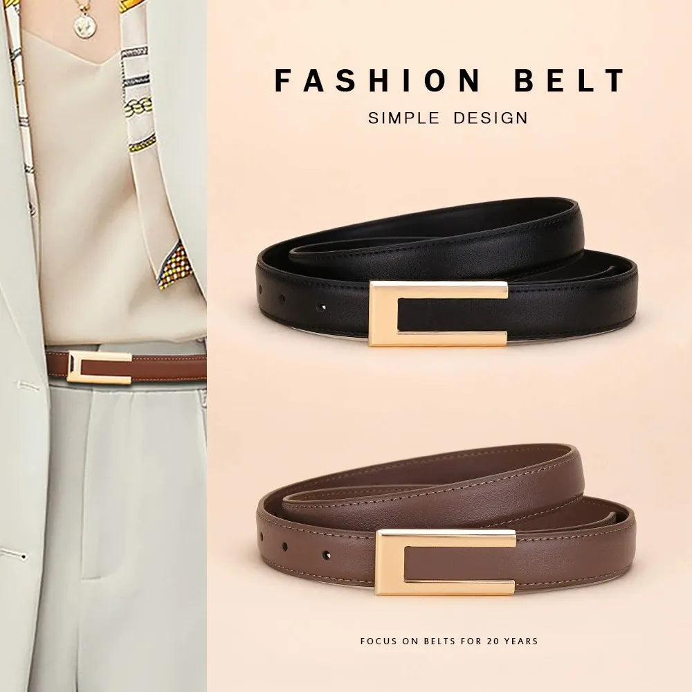 Genuine Leather Belt for Women; Cowhide Fashion Waist Belt; Versatile Smooth Buckle; 2025 Dress Decoration Belt for CeinturesCuir