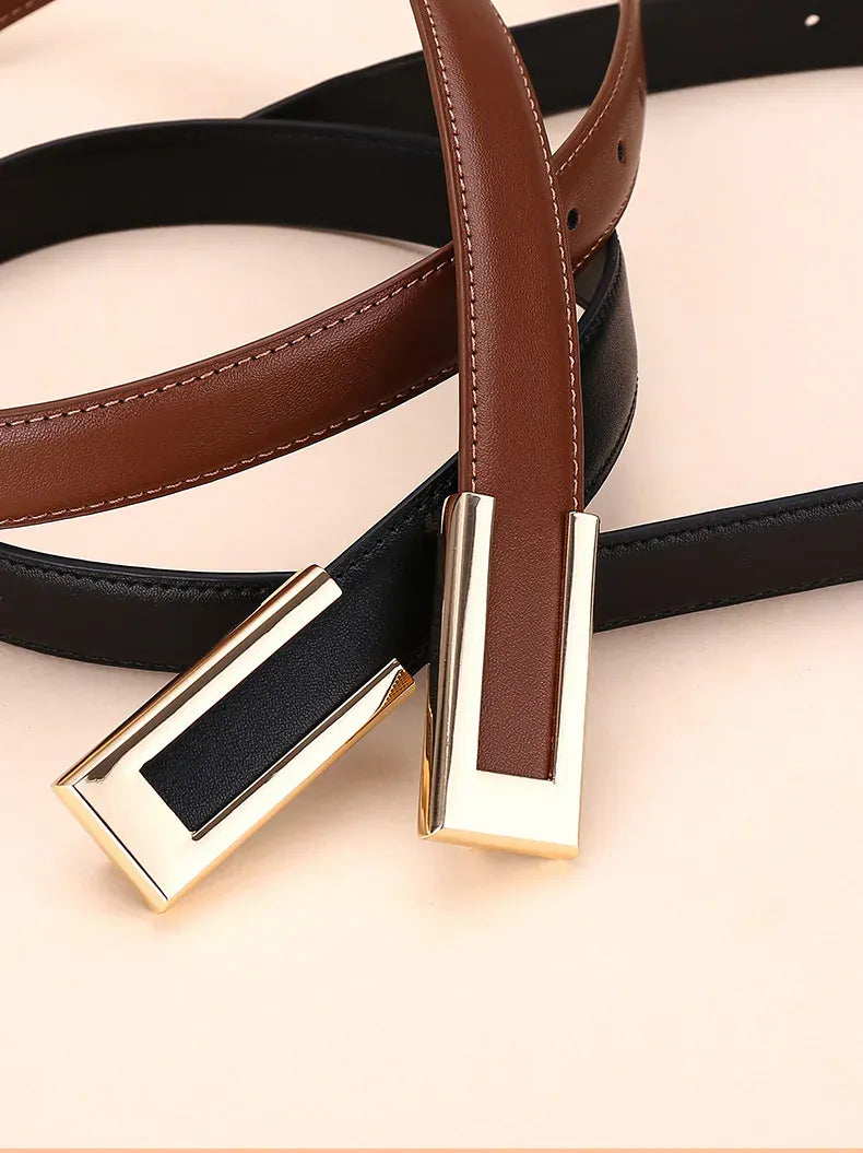 Genuine Leather Belt for Women; Cowhide Fashion Waist Belt; Versatile Smooth Buckle; 2025 Dress Decoration Belt for CeinturesCuir