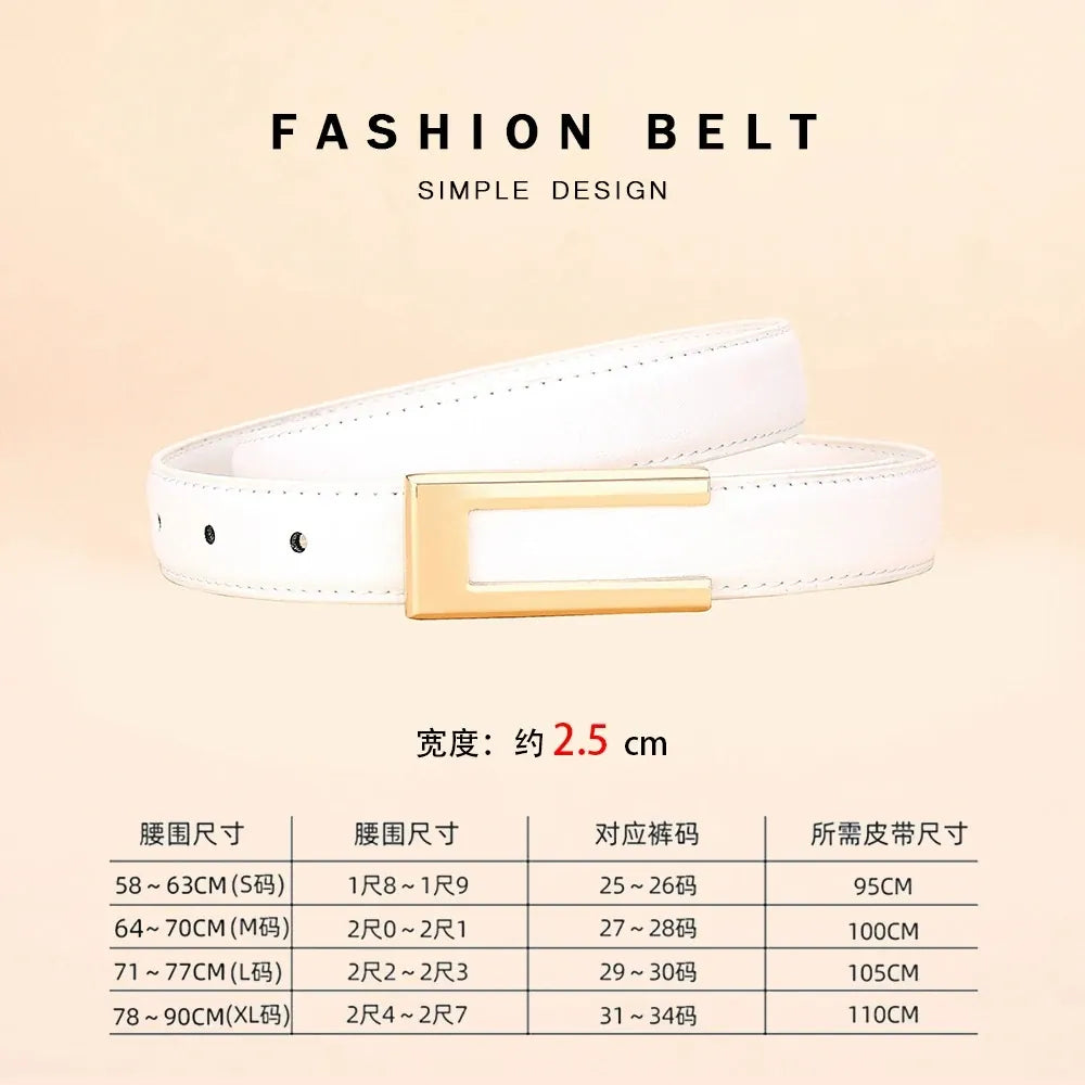 white / 110cm Genuine Leather Belt for Women; Cowhide Fashion Waist Belt; Versatile Smooth Buckle; 2025 Dress Decoration Belt for CeinturesCuir