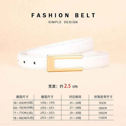 white / 110cm Genuine Leather Belt for Women; Cowhide Fashion Waist Belt; Versatile Smooth Buckle; 2025 Dress Decoration Belt for CeinturesCuir