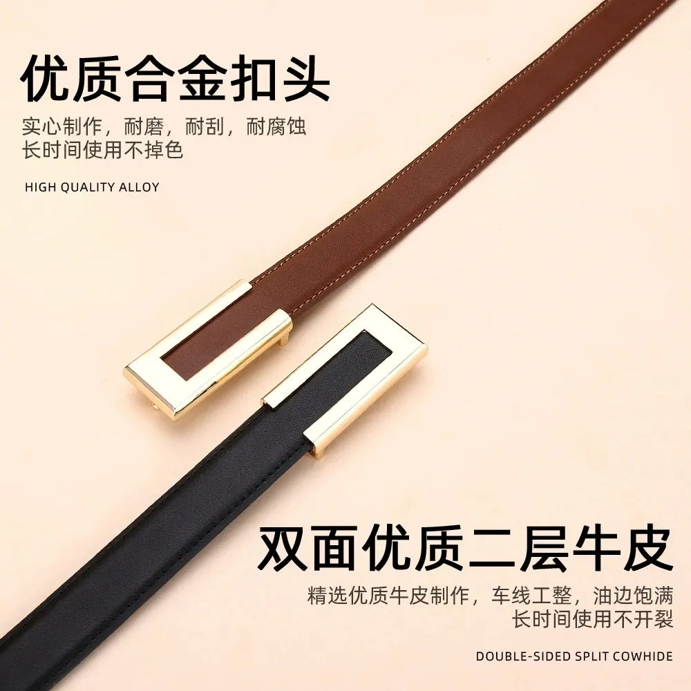 Genuine Leather Belt for Women; Cowhide Fashion Waist Belt; Versatile Smooth Buckle; 2025 Dress Decoration Belt for CeinturesCuir