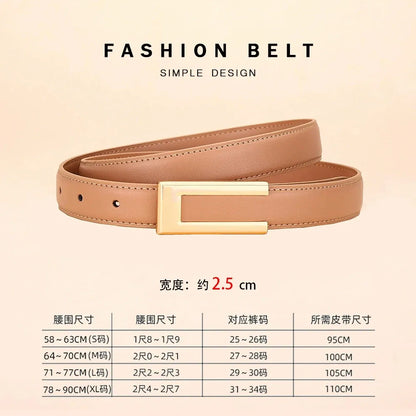 Milk tea color / 100cm Genuine Leather Belt for Women; Cowhide Fashion Waist Belt; Versatile Smooth Buckle; 2025 Dress Decoration Belt for CeinturesCuir