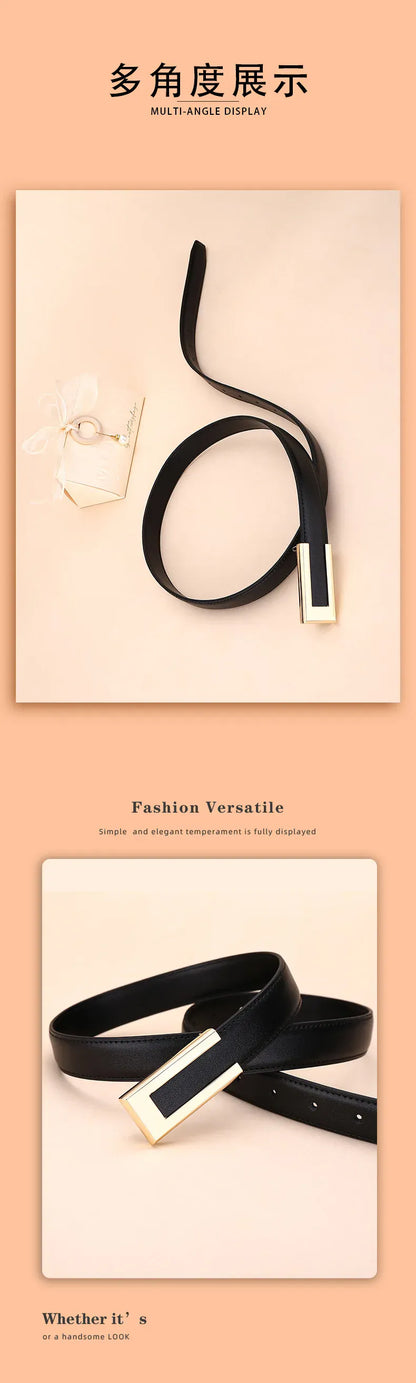 Genuine Leather Belt for Women; Cowhide Fashion Waist Belt; Versatile Smooth Buckle; 2025 Dress Decoration Belt for CeinturesCuir
