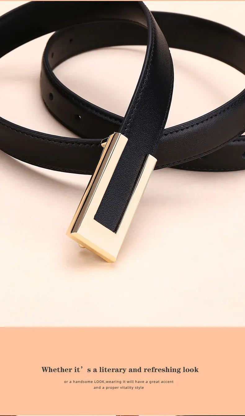Genuine Leather Belt for Women; Cowhide Fashion Waist Belt; Versatile Smooth Buckle; 2025 Dress Decoration Belt for CeinturesCuir
