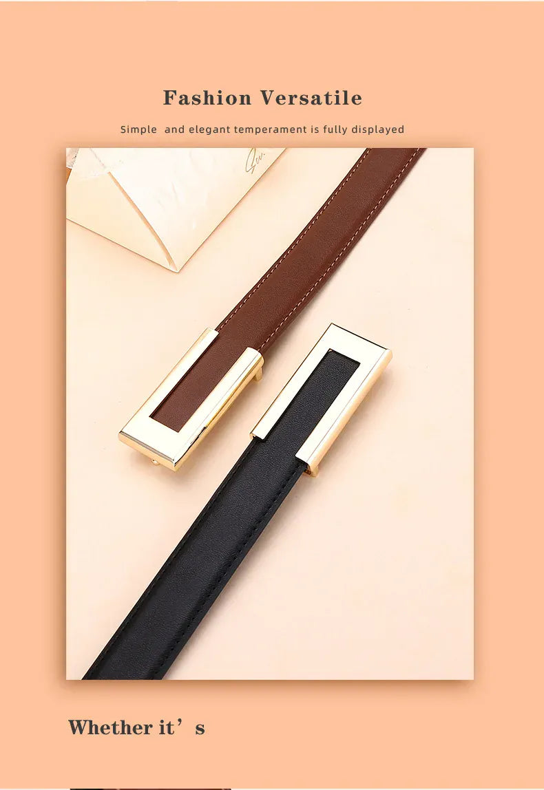 Genuine Leather Belt for Women; Cowhide Fashion Waist Belt; Versatile Smooth Buckle; 2025 Dress Decoration Belt for CeinturesCuir