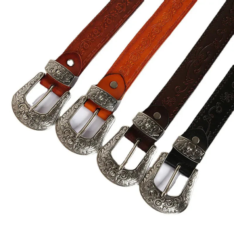 IEFB Men's Embossed Belt Leather Floral Carving Genuine Belts Men Women Jean's Decoration Luxury Designer Waistband 9W1163 CeinturesCuir