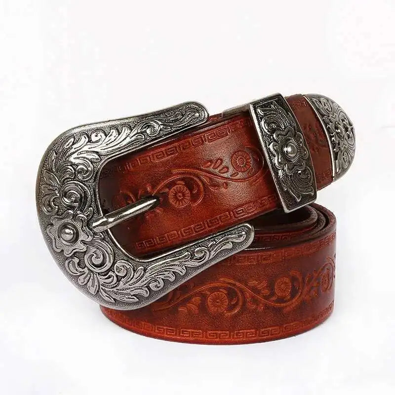 IEFB Men's Embossed Belt Leather Floral Carving Genuine Belts Men Women Jean's Decoration Luxury Designer Waistband 9W1163 CeinturesCuir