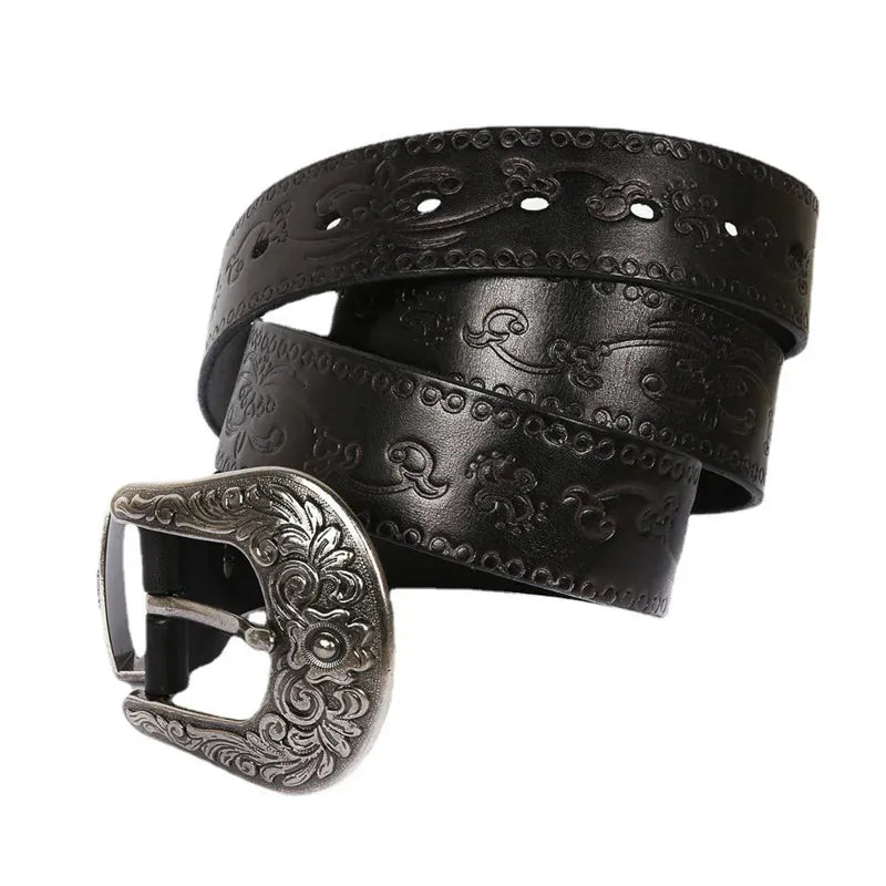 IEFB Men's Embossed Belt Leather Floral Carving Genuine Belts Men Women Jean's Decoration Luxury Designer Waistband 9W1163 CeinturesCuir