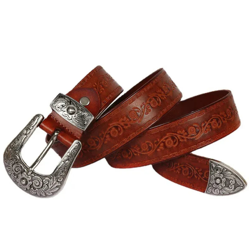 IEFB Men's Embossed Belt Leather Floral Carving Genuine Belts Men Women Jean's Decoration Luxury Designer Waistband 9W1163 CeinturesCuir