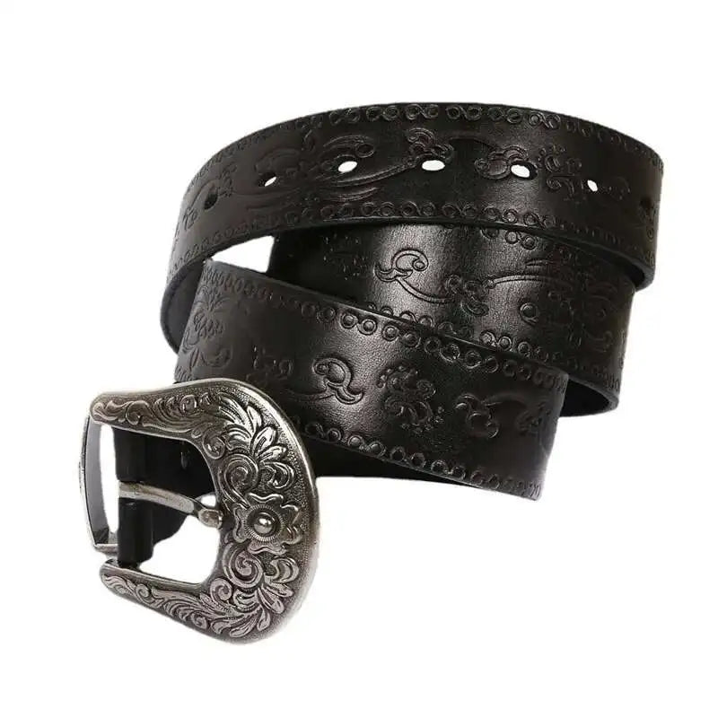 IEFB Men's Embossed Belt Leather Floral Carving Genuine Belts Men Women Jean's Decoration Luxury Designer Waistband 9W1163 CeinturesCuir